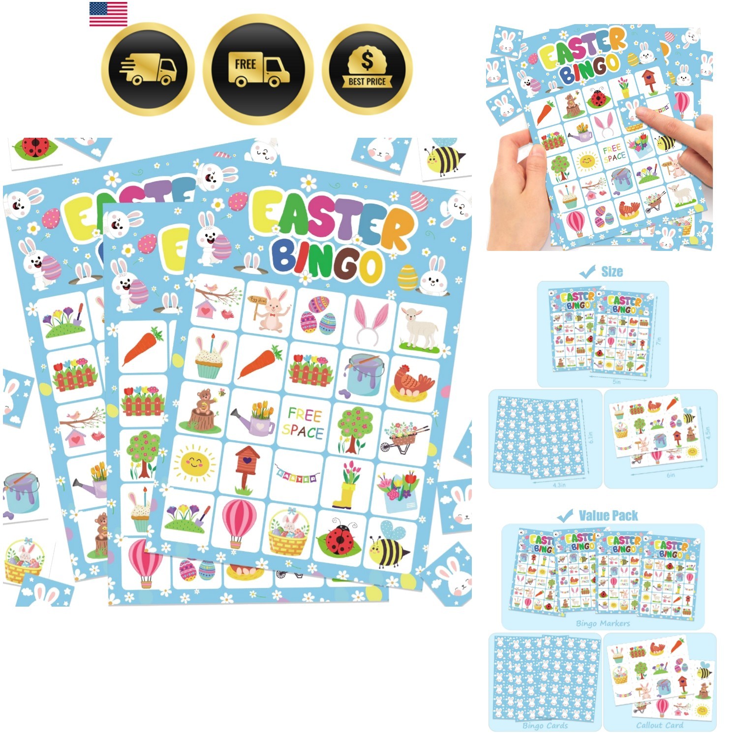 Easter Bingo Game Cards for Kids 24 Players Easter Party Game for School Clas…