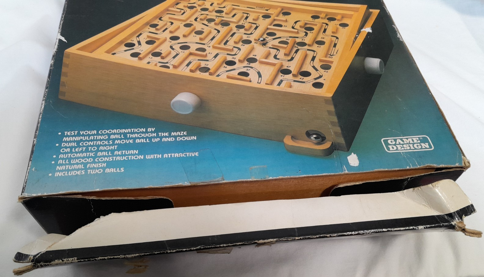 Vintage Labyrinth Skill Game Wooden Maze 1986 Game Design w/1 white marble