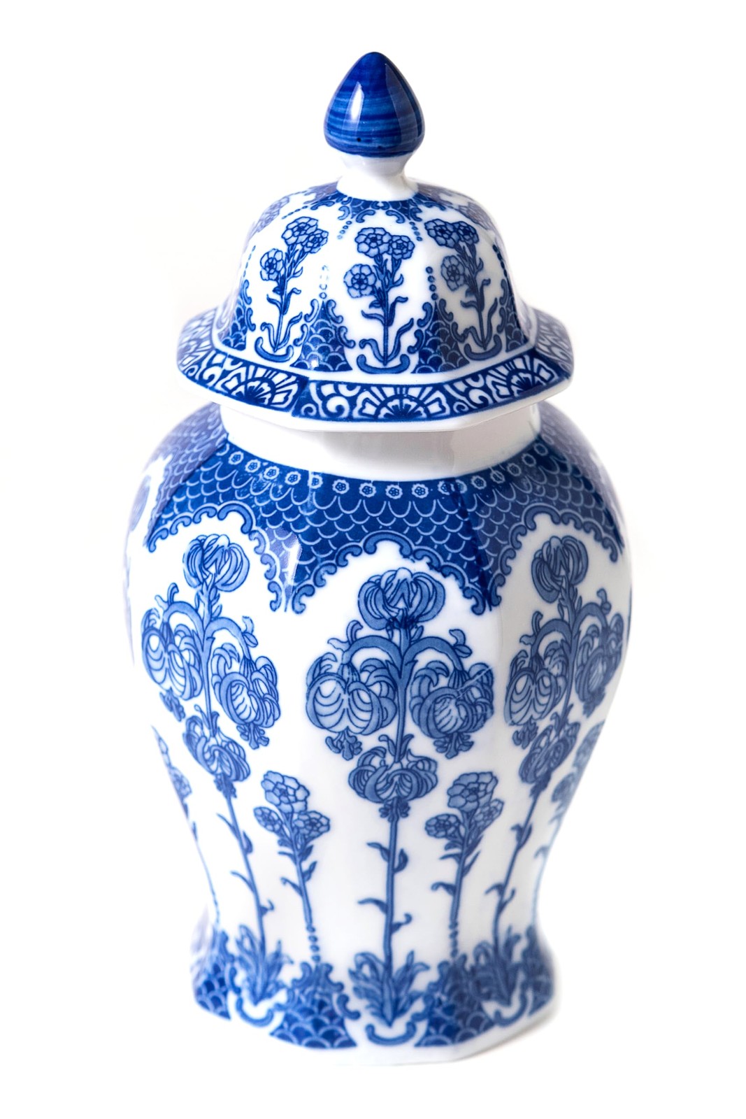 Blue and White Ginger Jar, Ceramic Chinoiserie Decorative Jars for 10″H,