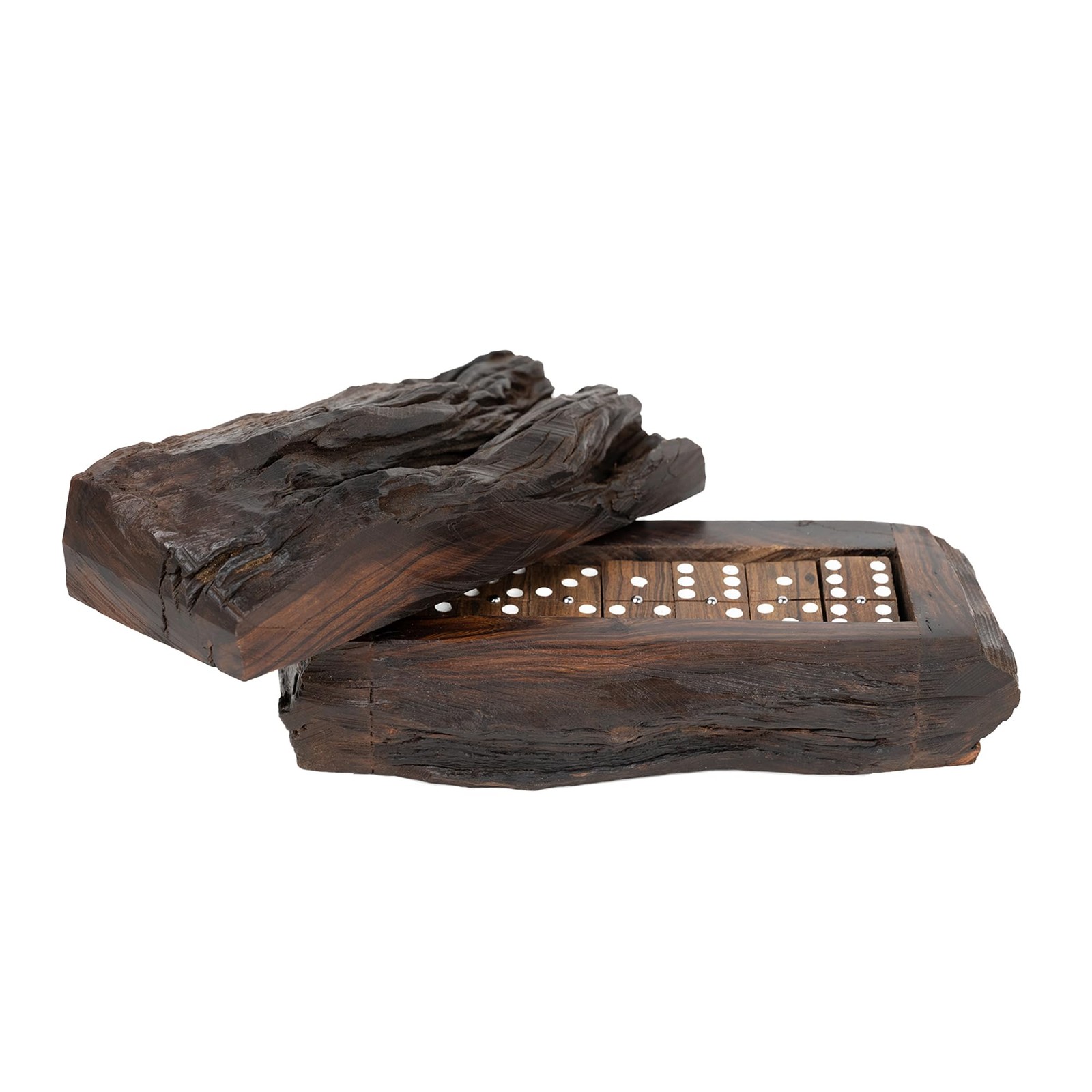 Handmade Wooden Mexican Train Dominoes Rustic Hand Carved Ironwood Double Six…