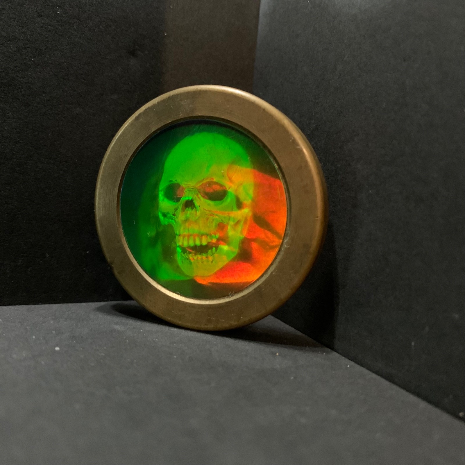 rare Holographic Heavy Metal Skull 2 oz Brass Pog Slammer vintage 90s vibe retro