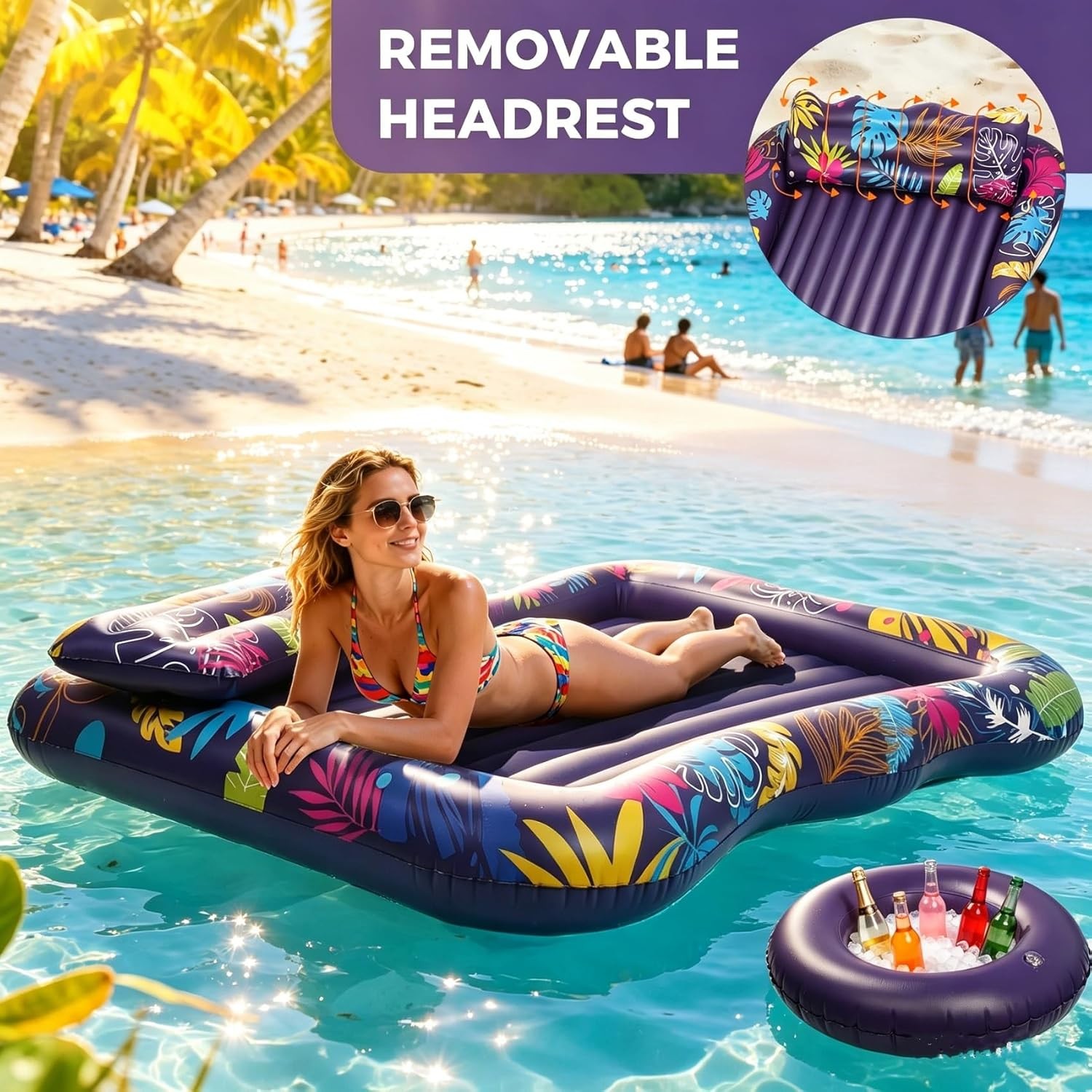 Extra Large Adult Inflatable Pool Float Lounge 81″ x 60″ Tanning Lounger