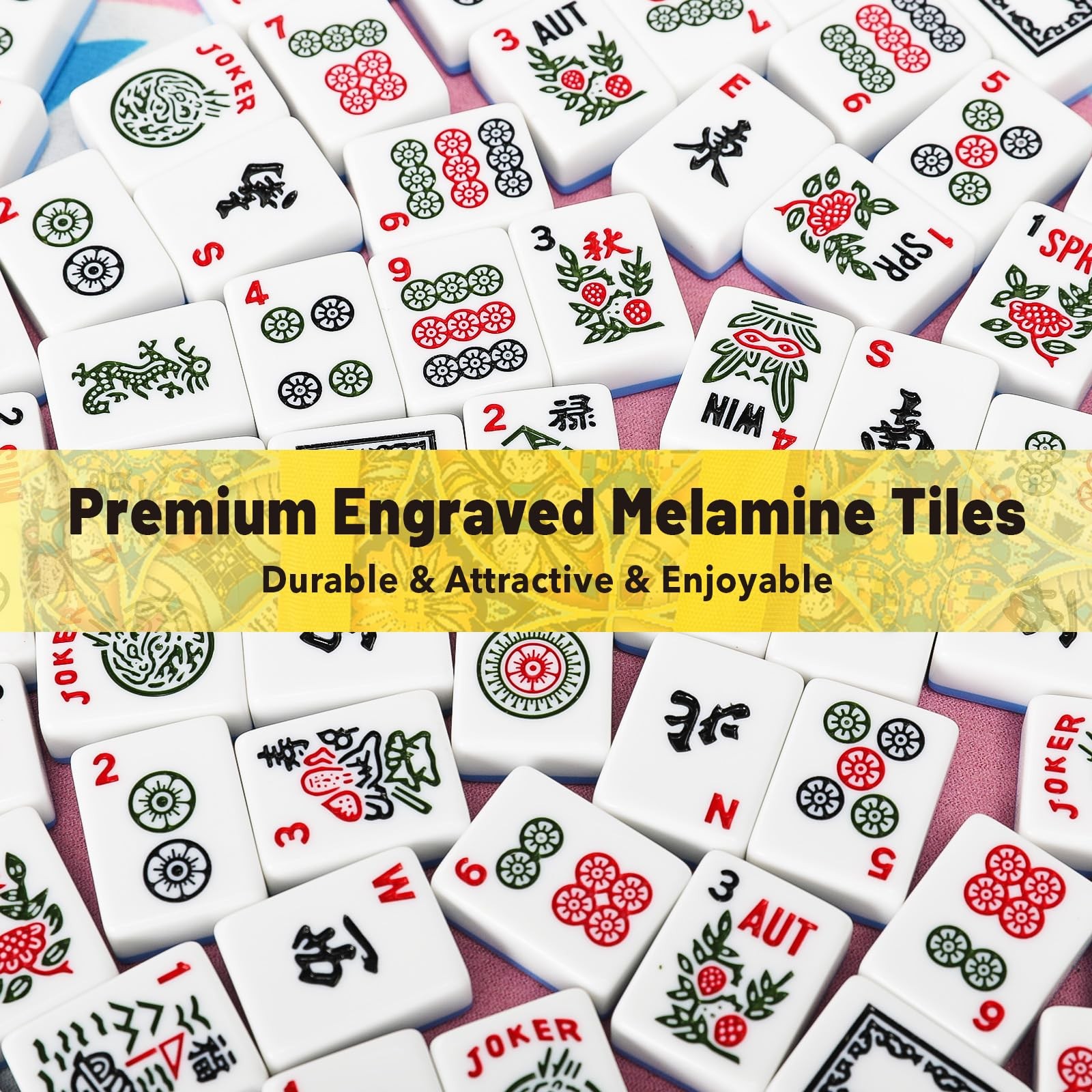 American Mahjong Tile Set with Yellow Printed Carrying Bag, 166 Blue Tiles, 4…