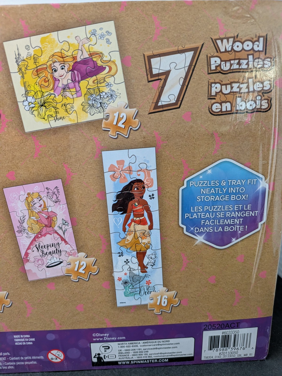 Disney Princess 7 Wood Puzzles Age 3+ Spinmaster Brand New!
