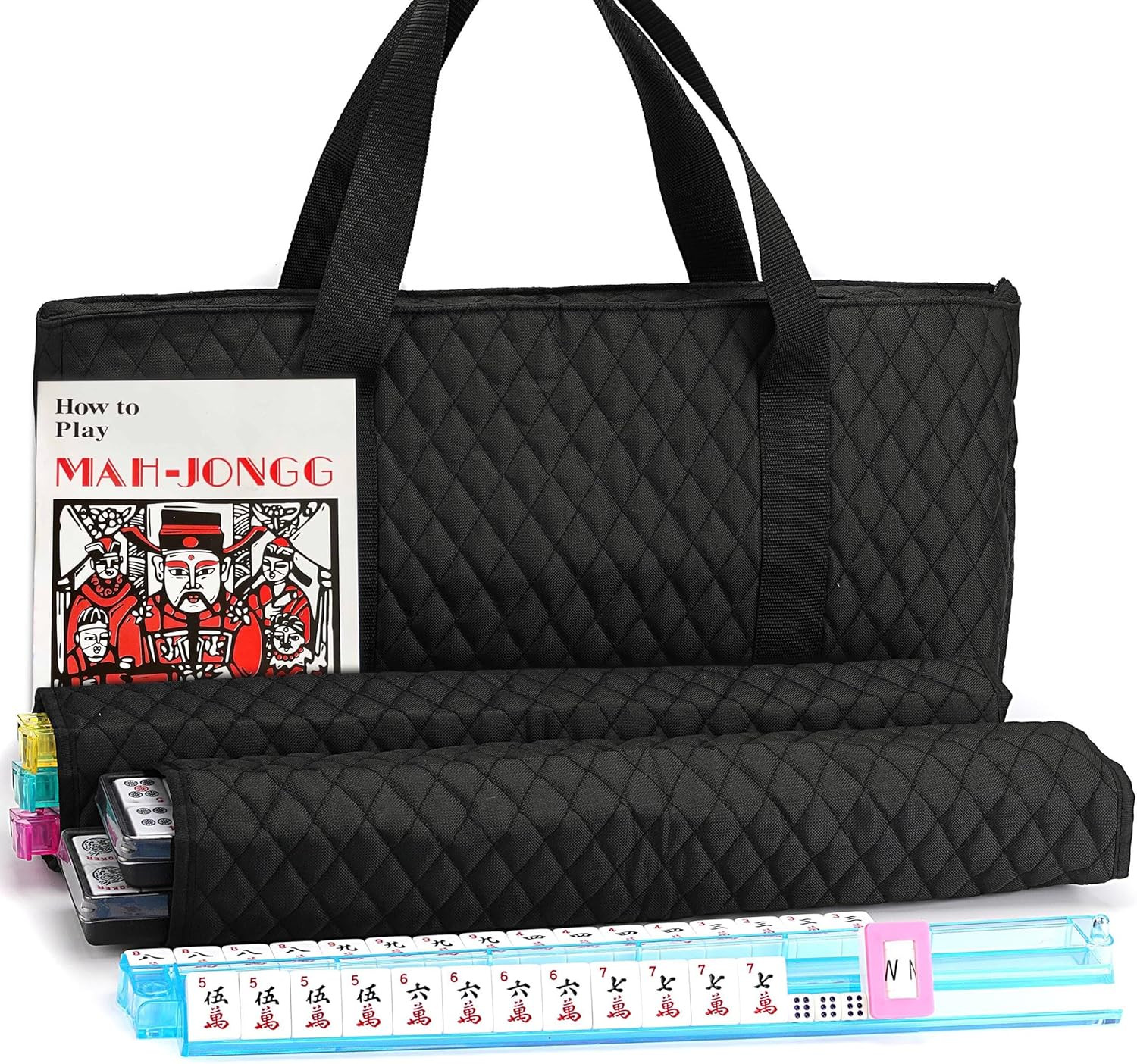 American Mahjong Game Set – Black Quilted Soft Bag 166 Premium Tiles with 4 All-