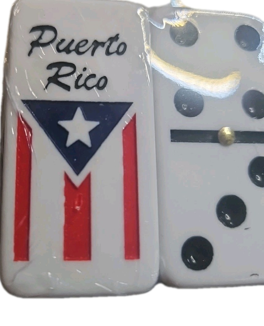 DOUBLE SIX BIG DOMINOES PUERTO RICO FLAG WITH WOODEN CASE DOBLE 6
