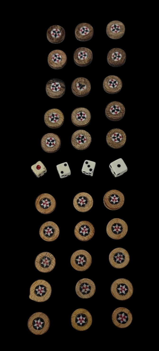 Lebanese Backgammon And Checker Board Set With Mother Of Pearl/Walnut Inlays