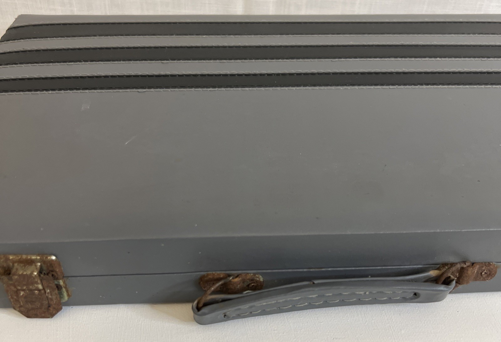 Vintage Backgammon Complete Set Gray Cream Points Black Felt Gray Faux Leather