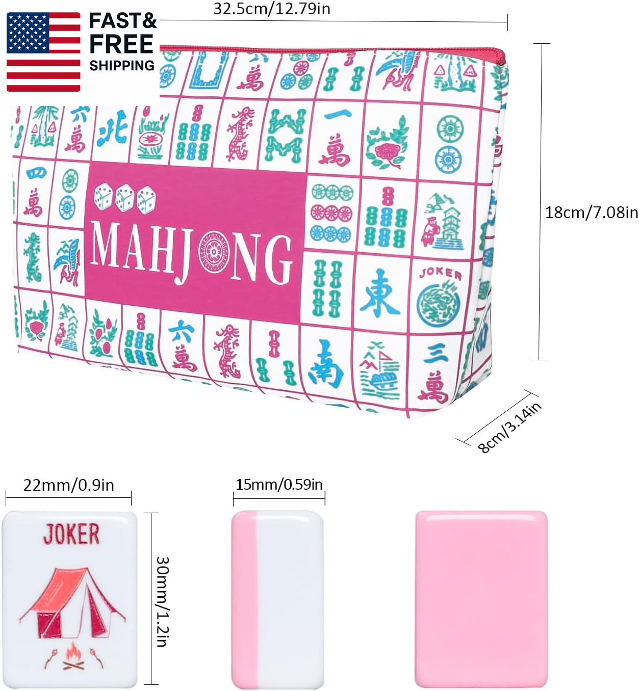 160 Pink Engraved American Mahjong Game Set with Carrying Bag and Accessor