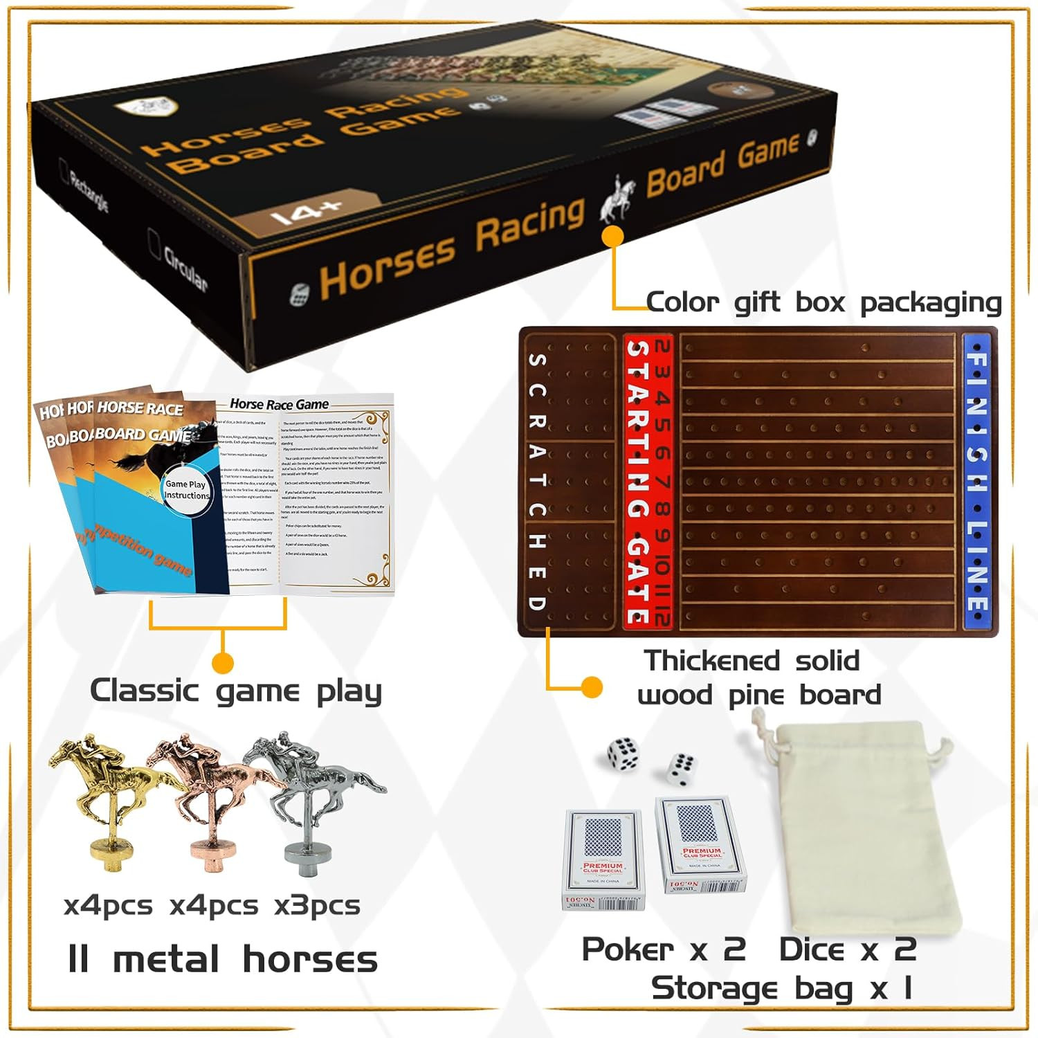 Metal Horse Race Board Game Racing Game Thickened Solid Wood