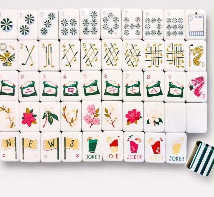 Fairways and Flowers Inspired 4-Layer Striped Back American Mahjong Tiles