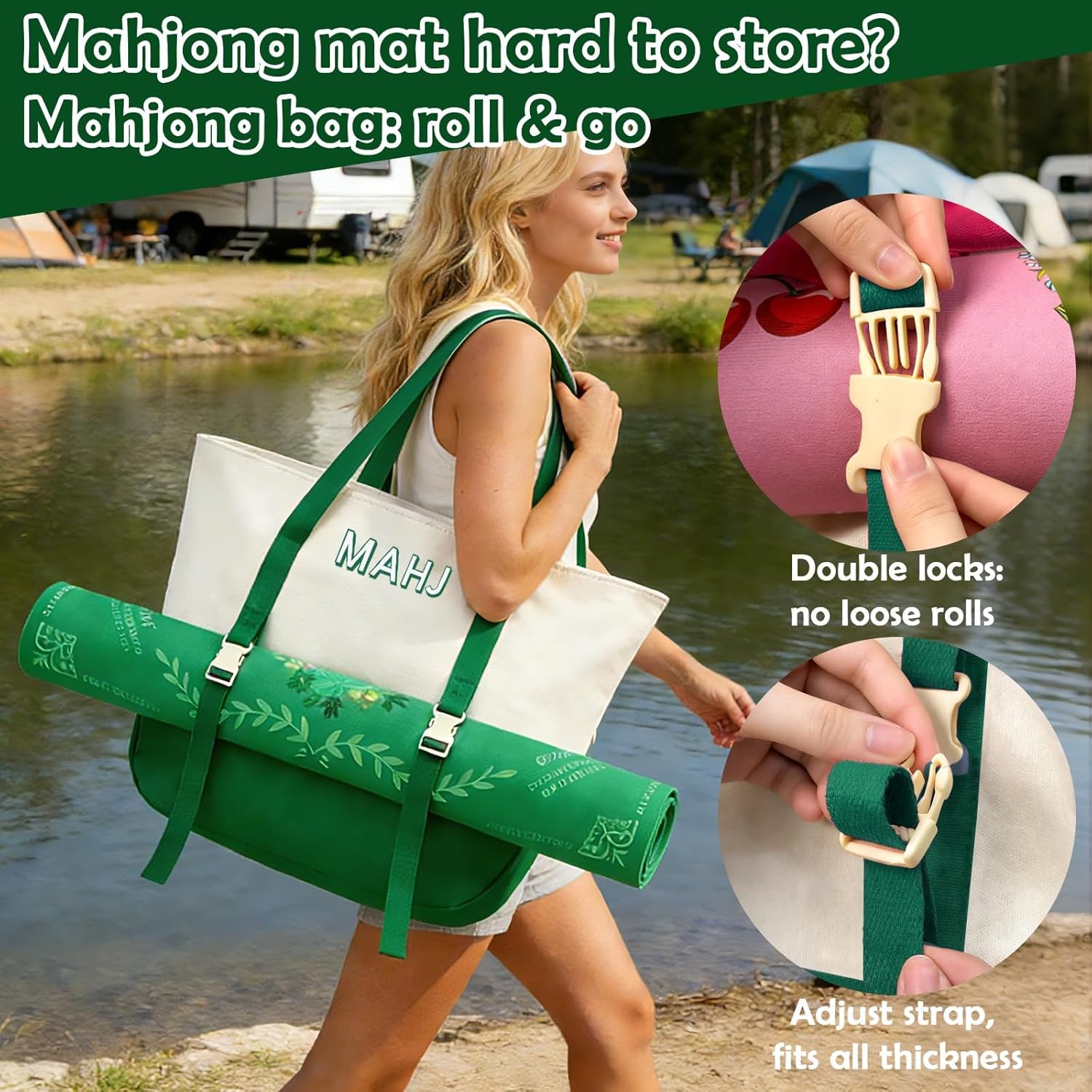 Empty Mahjong Tile Bags Set for American Tiles and Racks Canvas Tote Bag with Ma