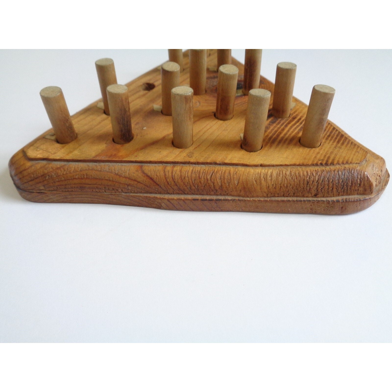 Vintage Handmade Wood Peg Game – Wooden With Pegs Triangle