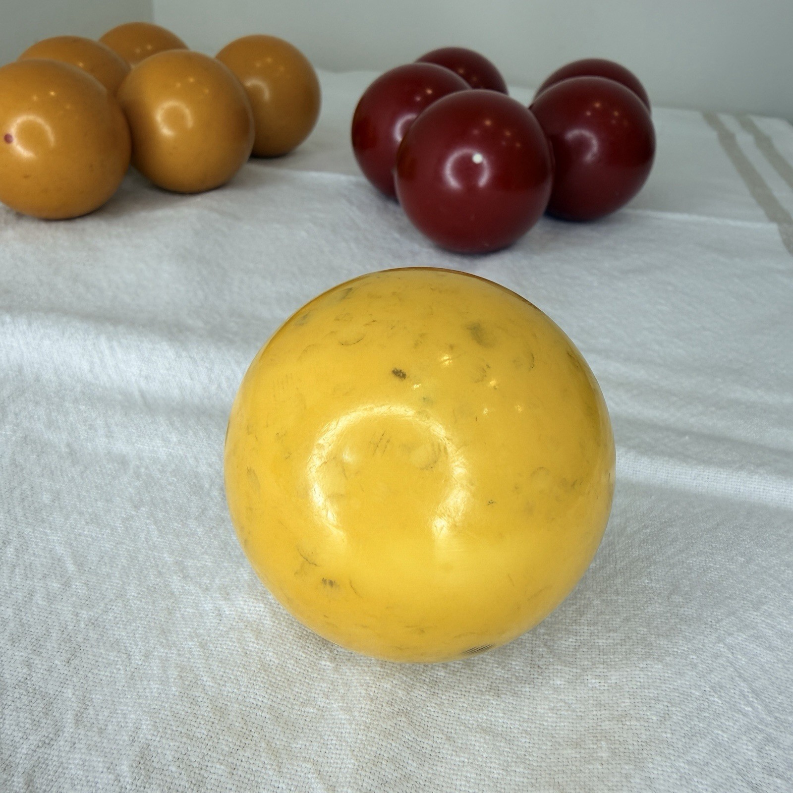 Vintage Bakelite Game Balls Lot 11 Cherry Red Butterscotch Yellow 54-57mm 1460g