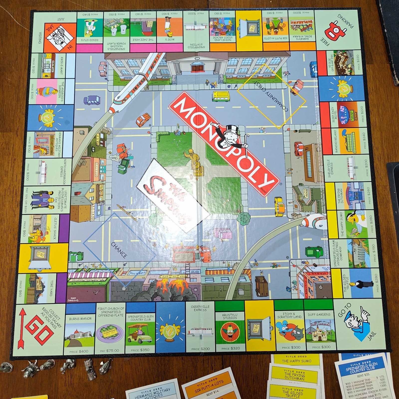 The Simpsons Monopoly Board Game W/ All 6 Pewter Tokens | Fully Complete In Box
