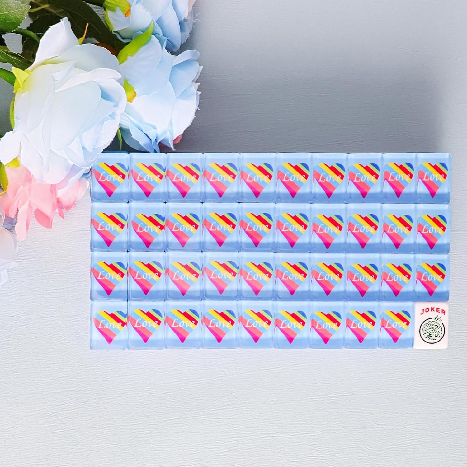 Set of 166 Acrylic American Mahjong Tile Set, Mahjong Game Set with 1.2” Blue Pr
