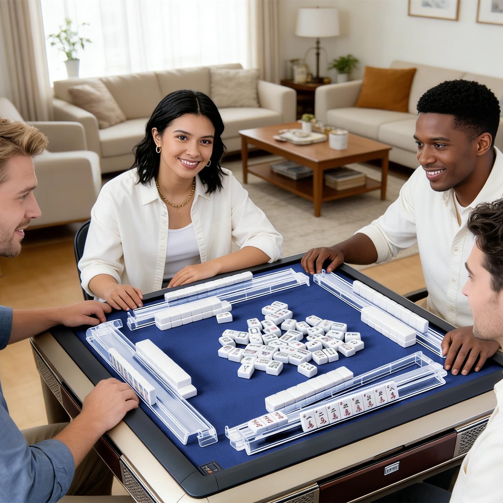 Rotating Mahjong Racks with Pushers, 4-Piece Set of Transparent Accessories