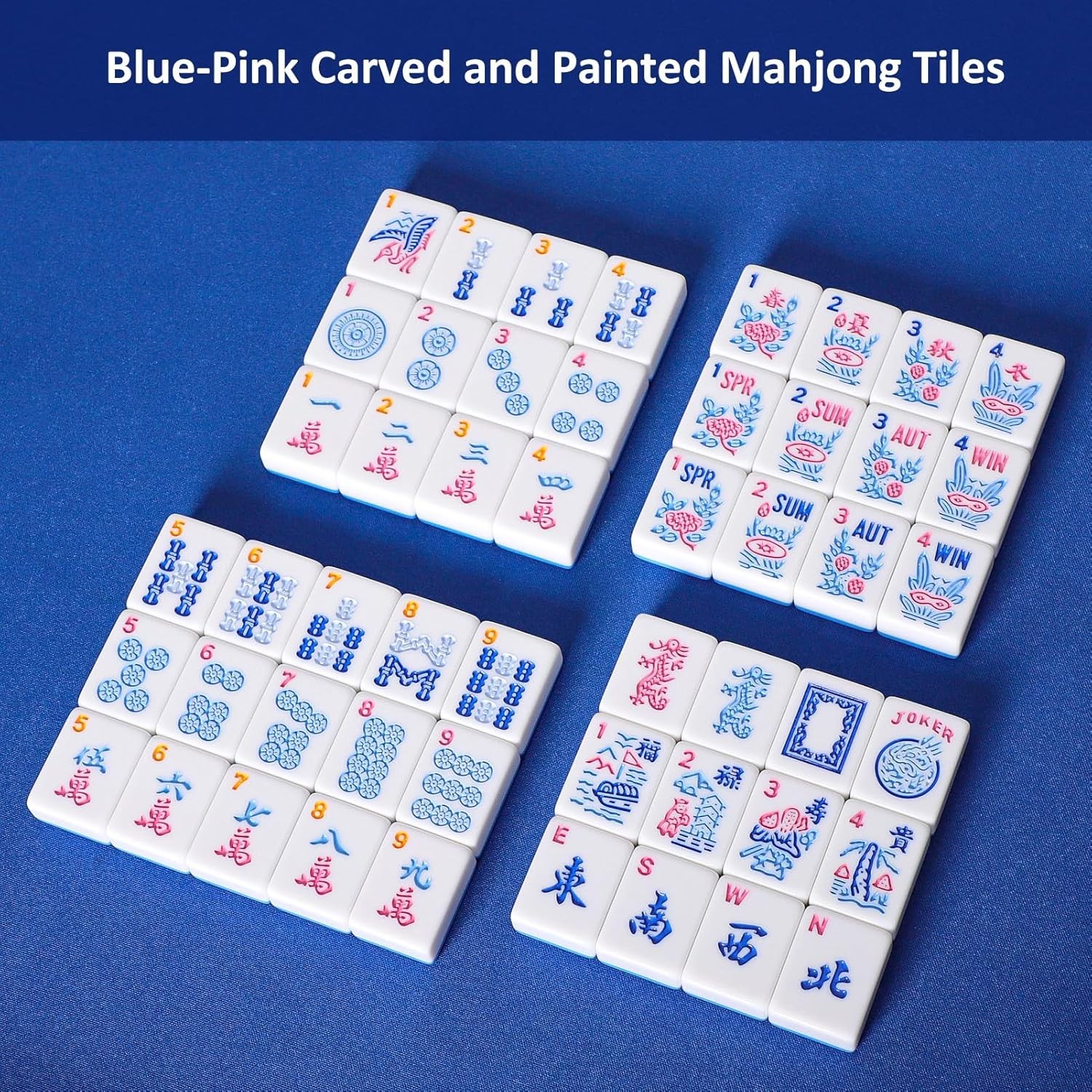 American Mahjong Tile Set, 166 Blue Tiles, 1.2in High Quality, Tiles Only