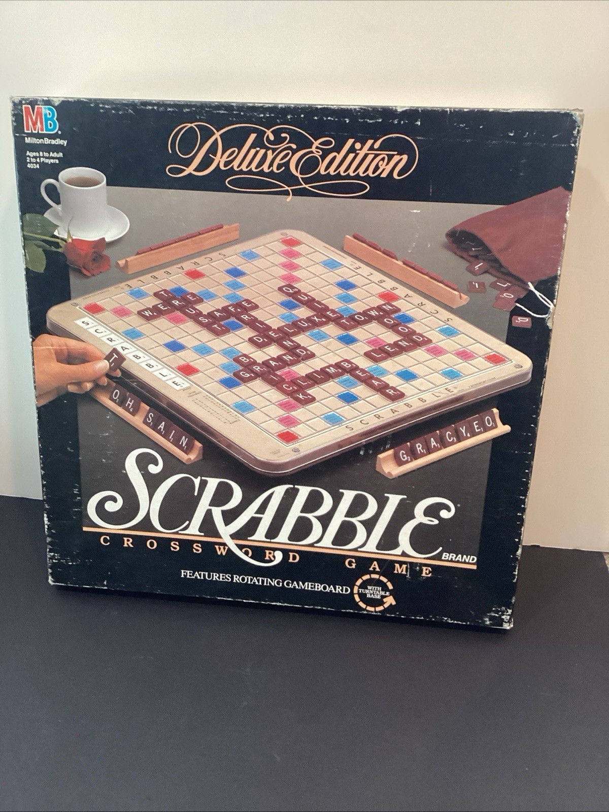 Scrabble Deluxe Edition 1989 MB No. 4034 Red Tiles Rotating Turntable Board Game