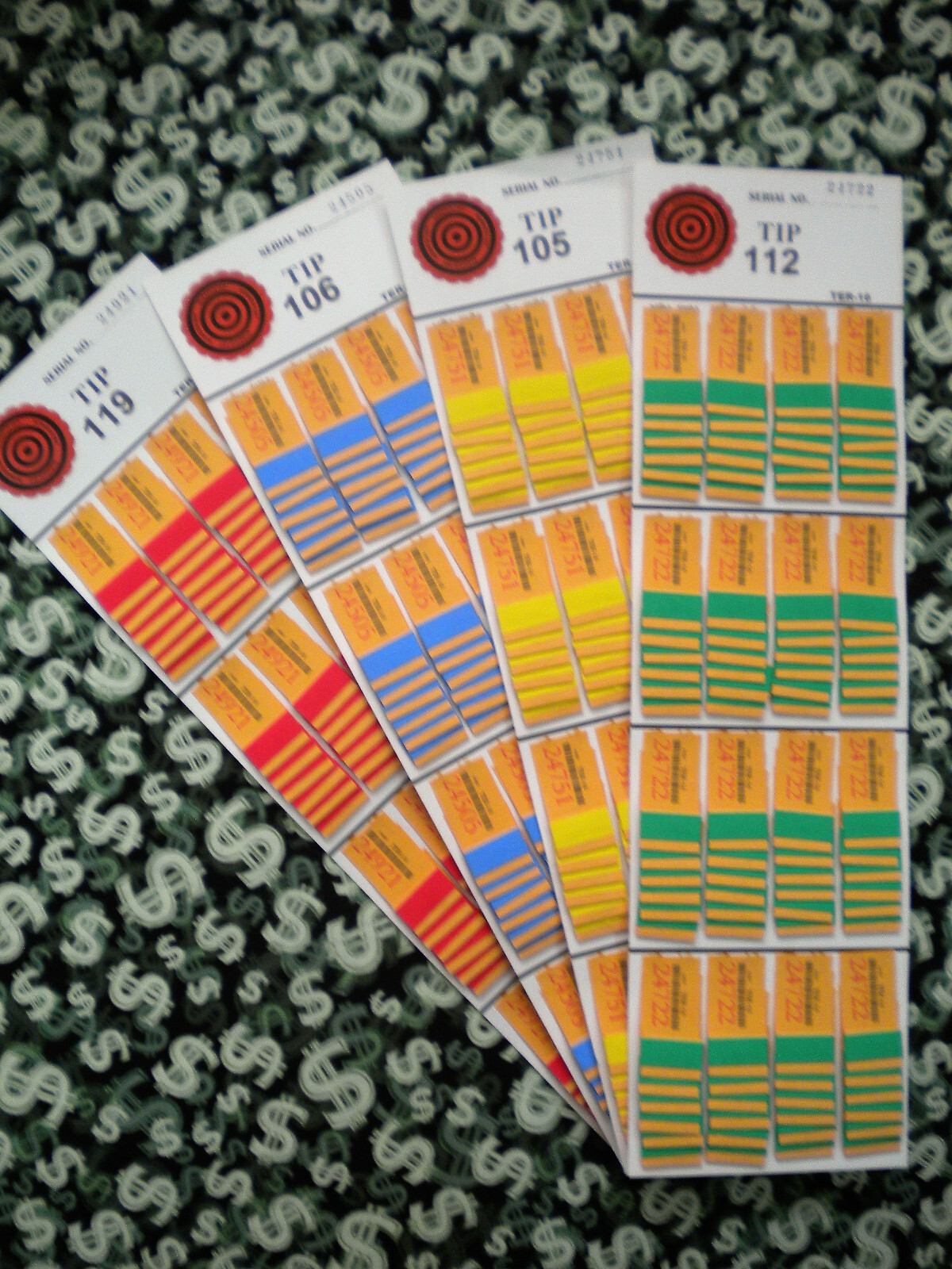 ( 4 LOT ) ~ 96 TER-16 REGULAR “NOT Sure” TIP BOARD {101-124} Pull Tab Jar Ticket