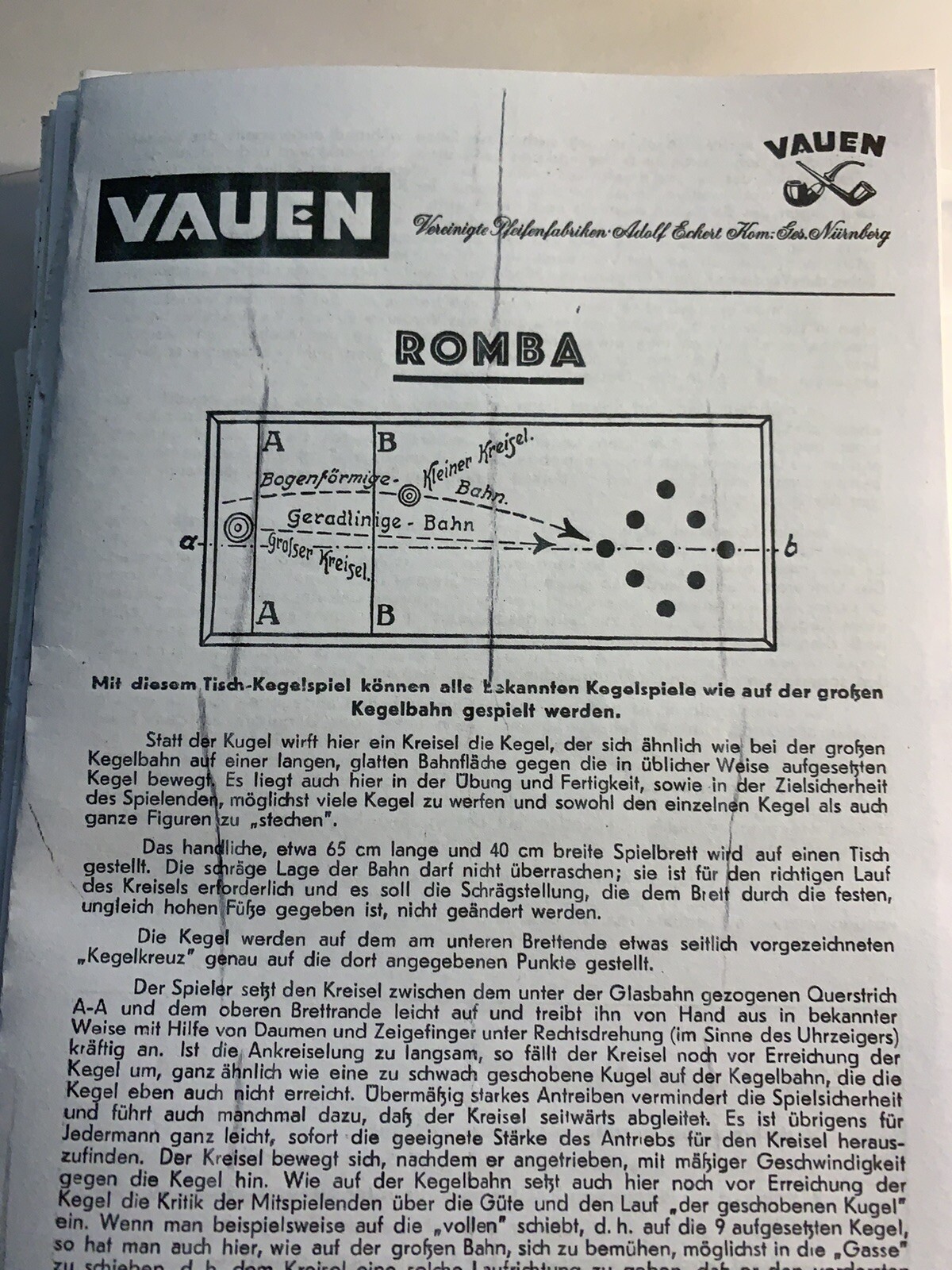 Romba Table Cone Game Vauen Game Instructions 1913 Copy Old