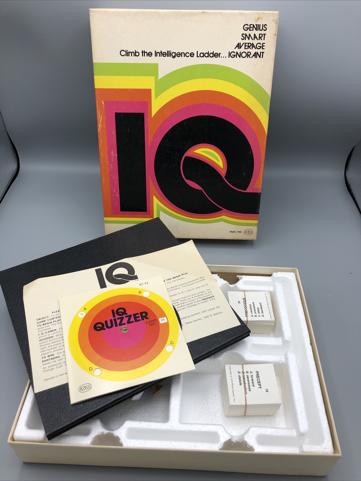 IQ Board Game, Reiss Games, 1974, Style #163, Complete Set