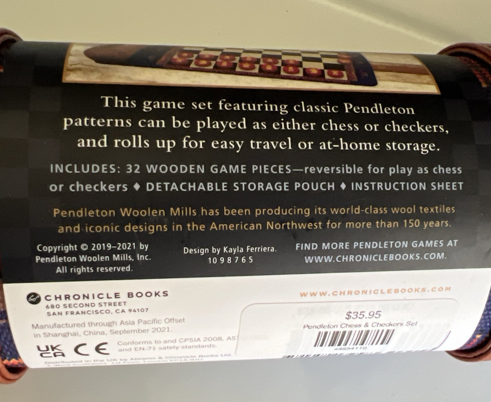 Pendleton Chess & Checkers Set Travel Roll Up Game ~ Camping Beach Cabin Western