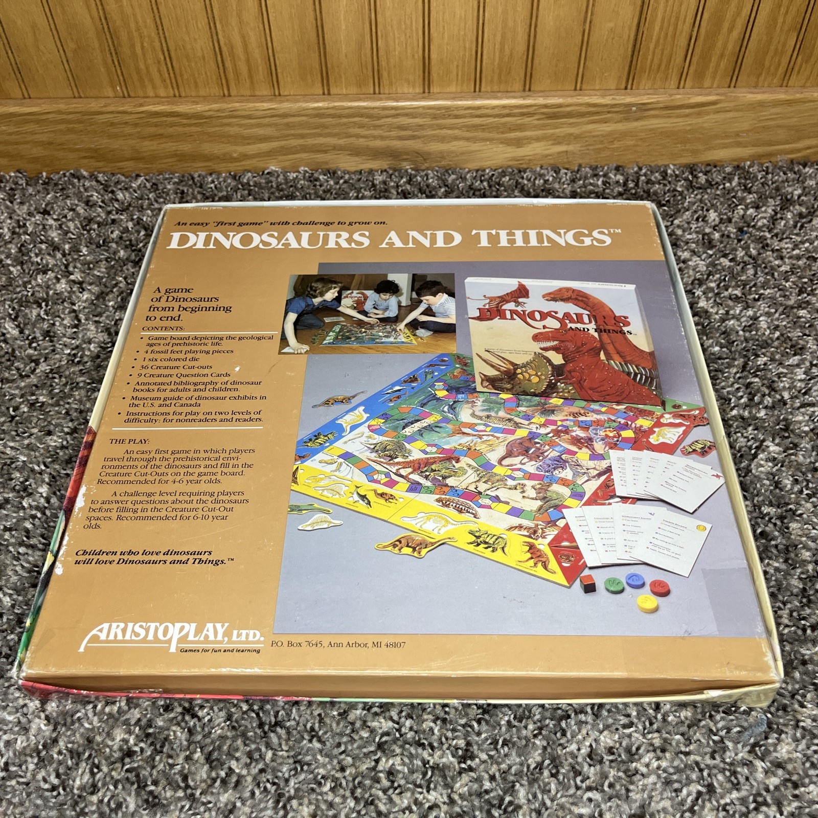 Vintage Aristoplay Dinosaurs And Things Board Game 100% Complete in Box 1987