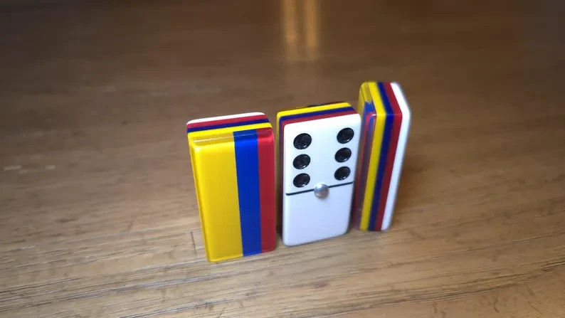 Colombia Jumbo Domino Set, Double 6, Metal Spinner, Leather Case