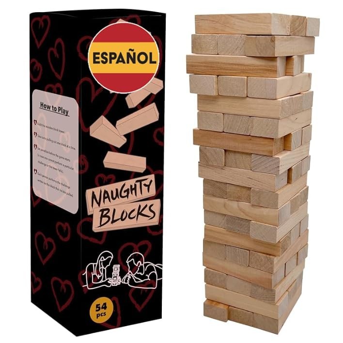 Adult Couples Game – Spanish Naughty Blocks with 54 Intimate Challenges for Date