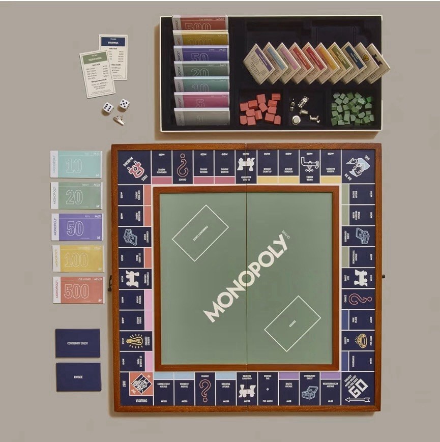 Monopoly Grand Edition Board Game Wood Frame Premium Components Complete Set