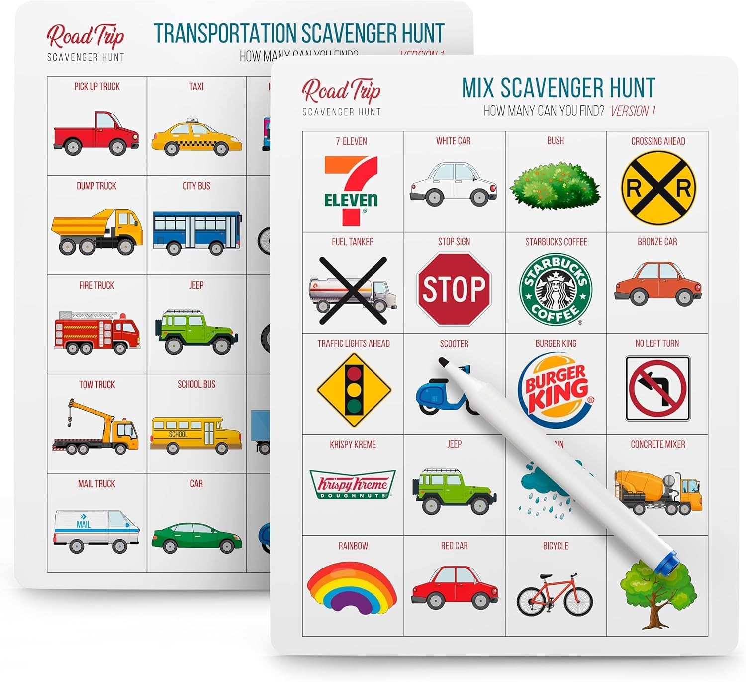Interactive Car Bingo Game for Kids Ages 4-8: 12 Dry-Erase Cards Included