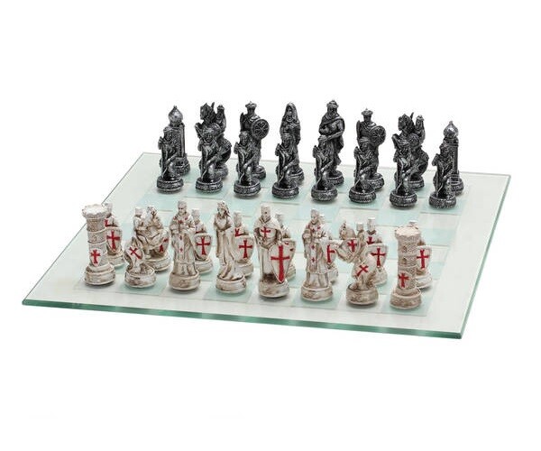 Medieval Crusade Chess Set 3″ King Glass Board