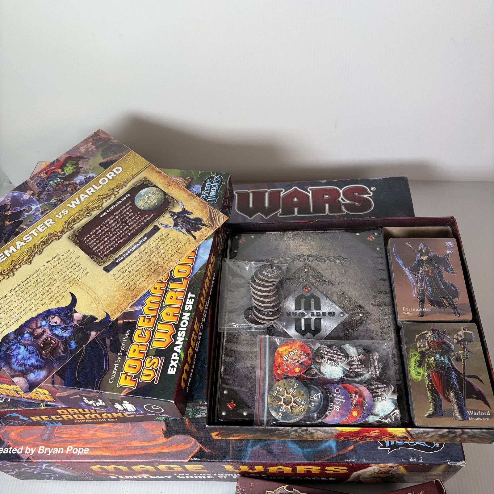 Mage Wars Academy Core Set & Expansions Lot Forged in Fire, Druid vs Necro &More