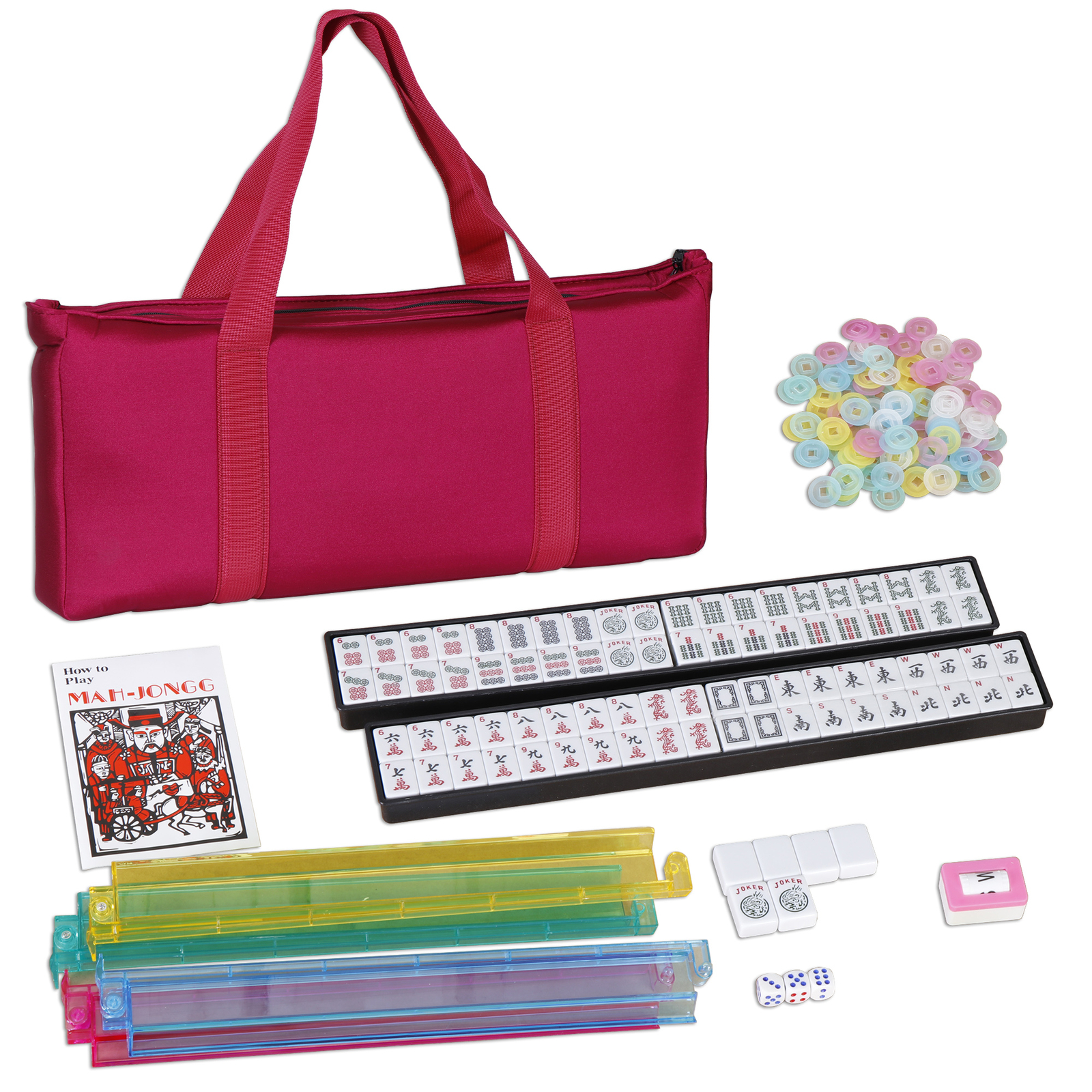 American Mahjong Set 166 Tiles 4 Color Complete Mah Jong Set Racks/Pushers w/Bag