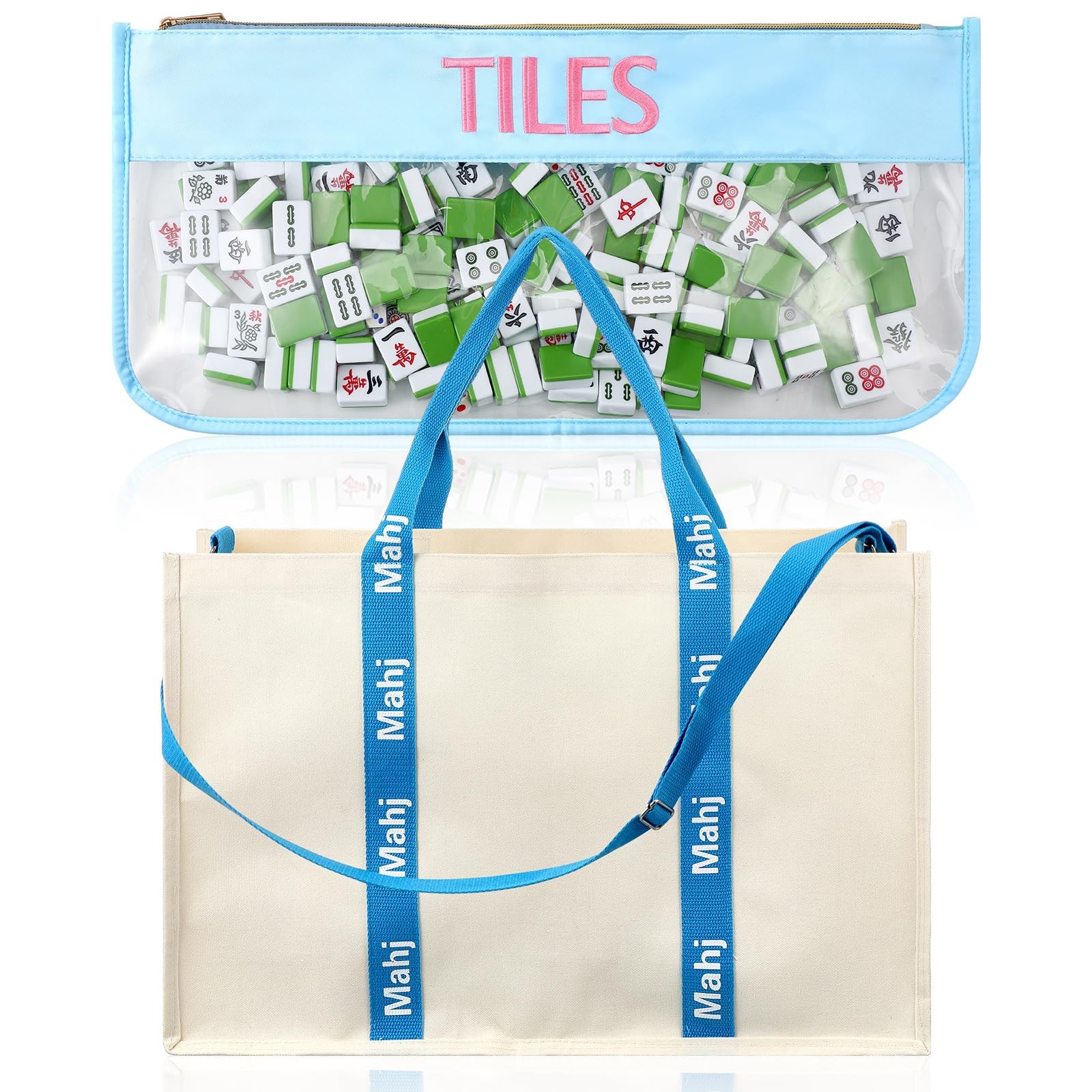 Sunnymove 2 Pcs Embroidered Mahjong Canvas 21.65 x 14.96 x 5.91 inches, Blue