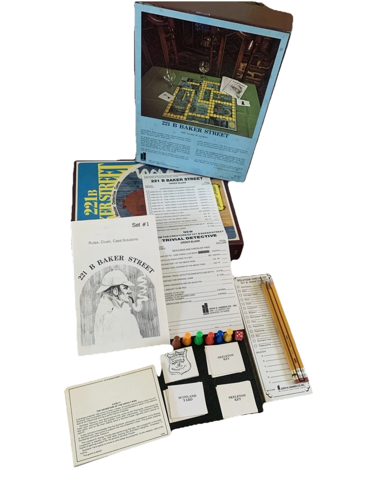 Vintage 1977 221b Baker Street Board Game/Sherlock Holmes/Complete/Order Blank