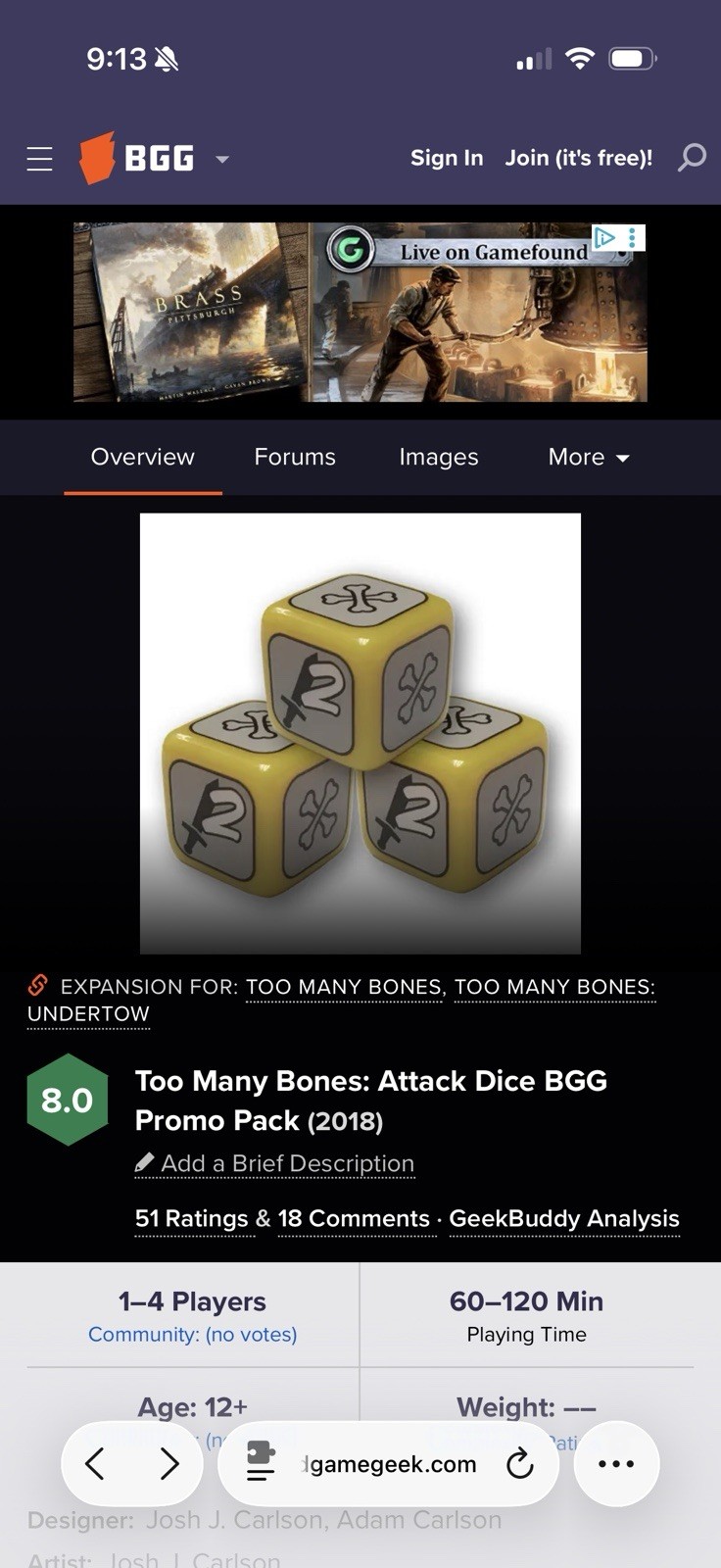 Too Many Bones Attack Dice Bgg Boardgamegeek Exclusive Promo Chip Theory Games