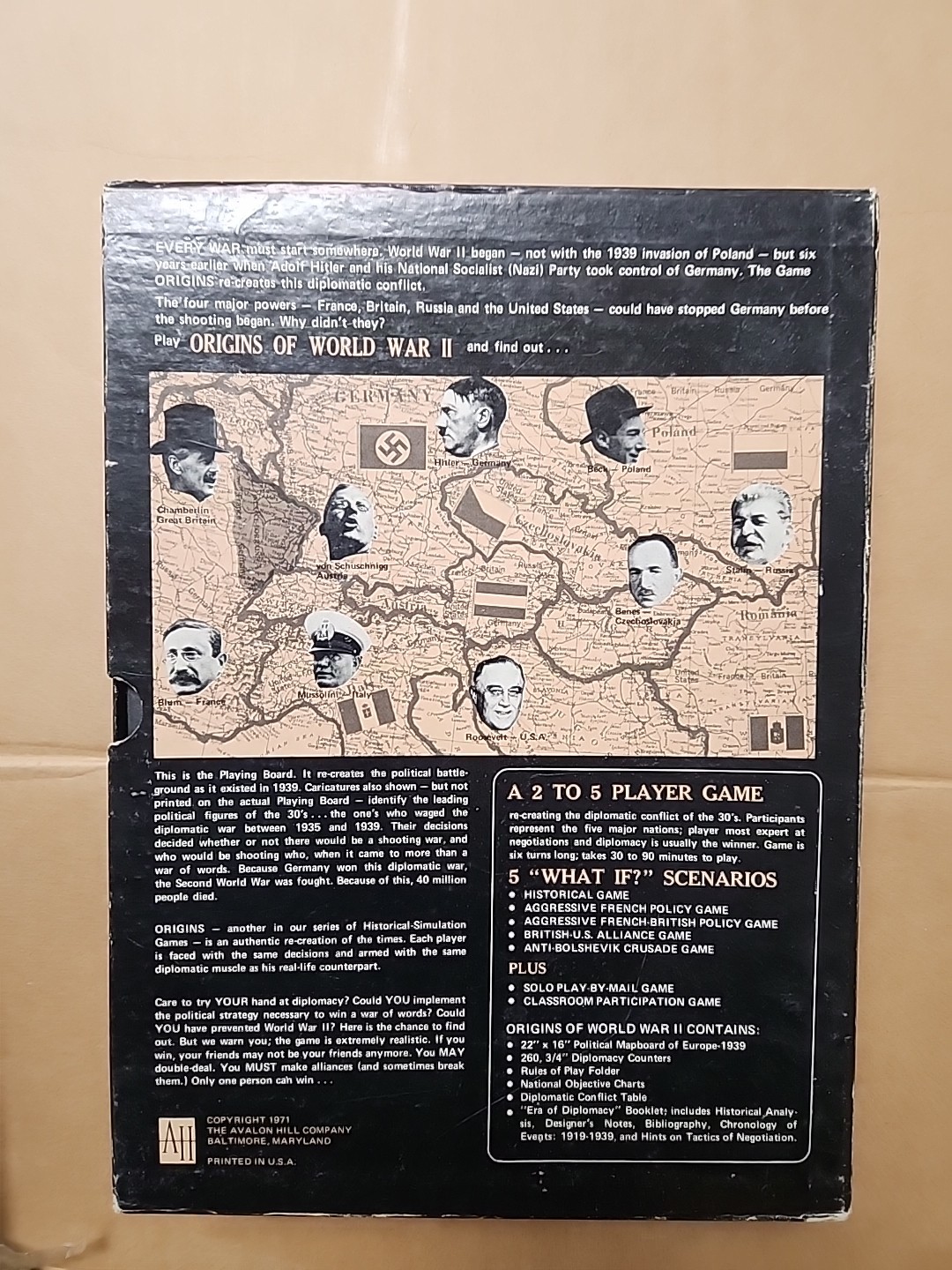 Unpunched Origins of World War II 2 Board Game Vintage Avalon Hill Bookcase Game