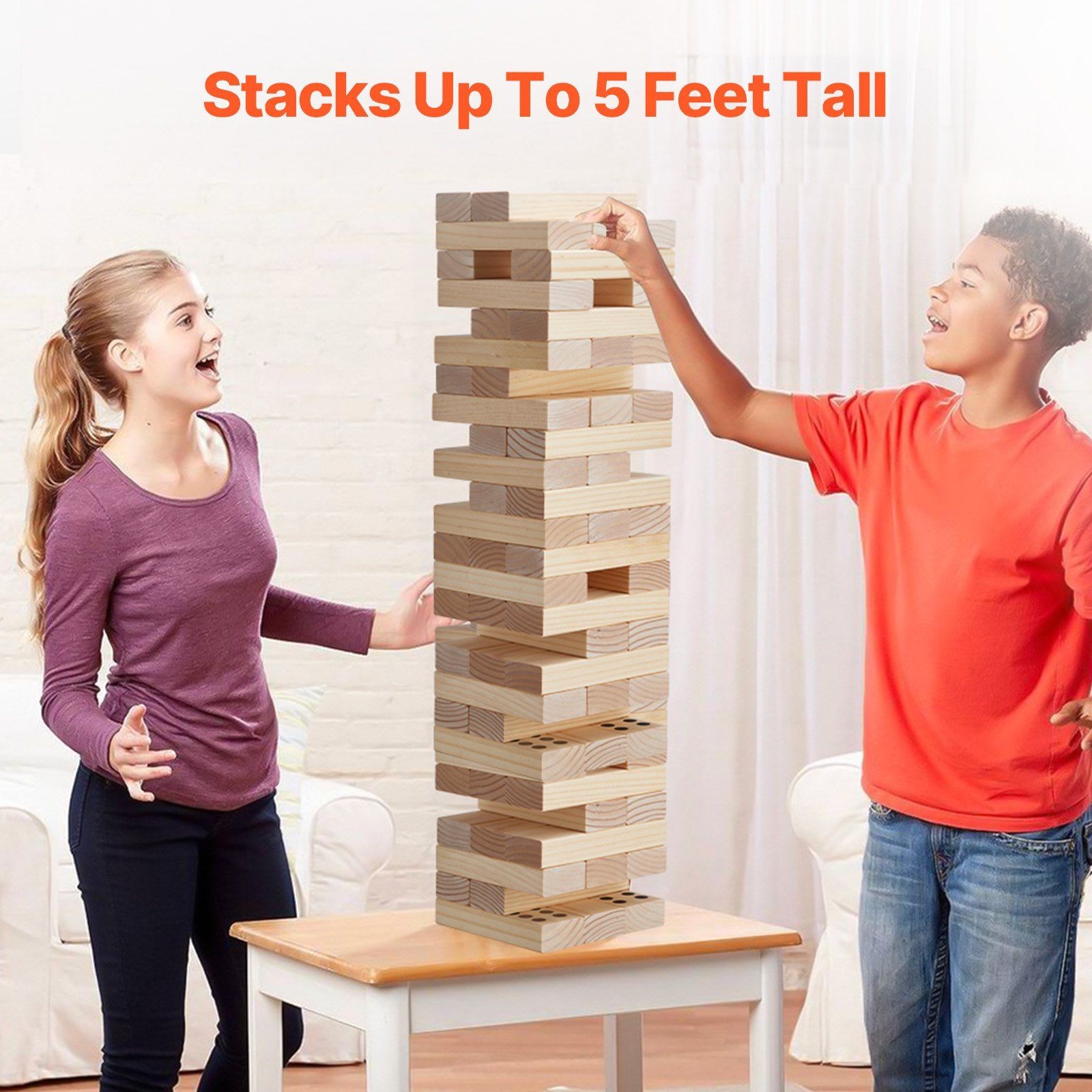 Outdoor Wooden Tower Game 60 Blocks 7.1×2.4×1.2in w/Carry Bag & Domino Markings