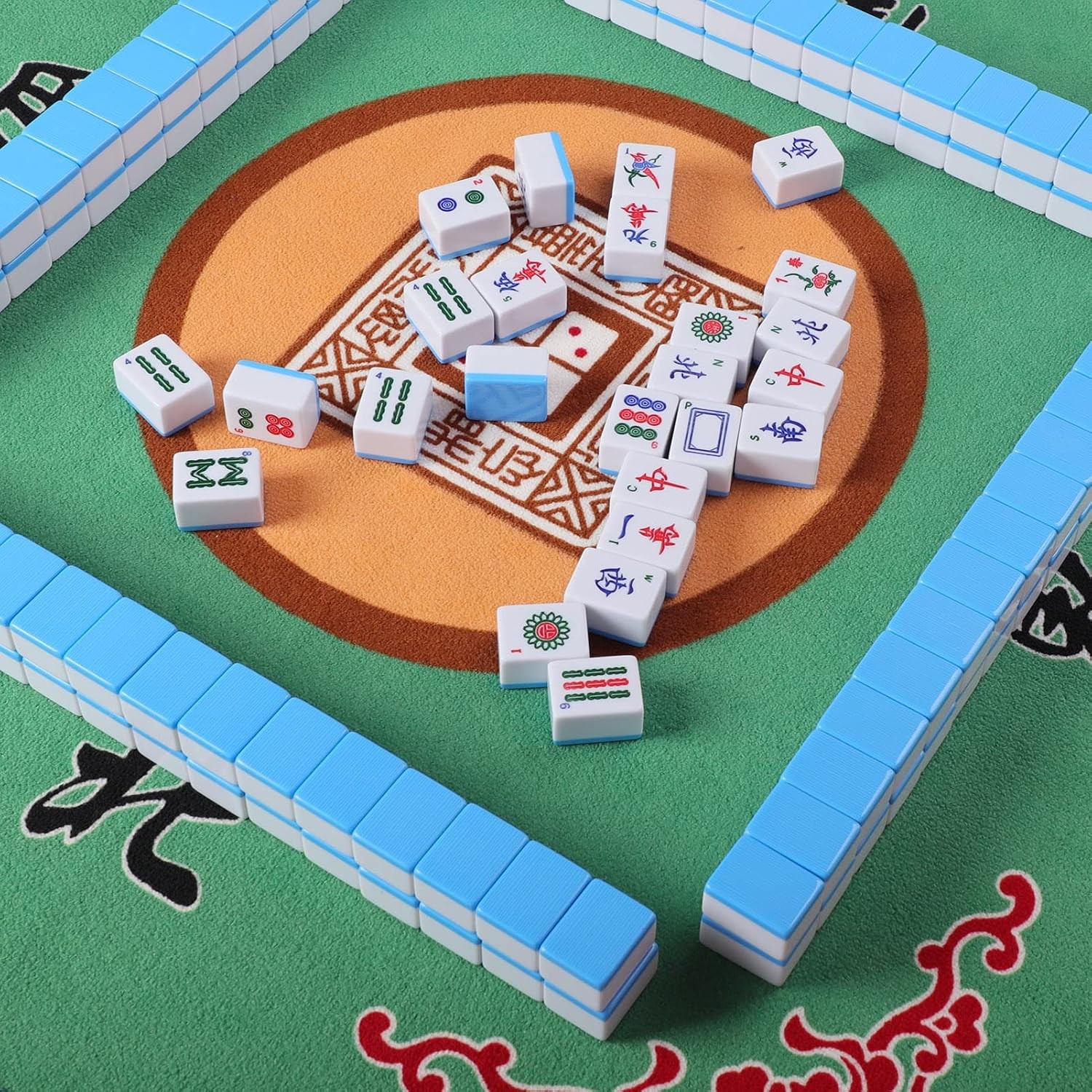Chinese Mahjong Set, Mahjong Game Set with 146 Numbered Large Tiles (1.5″, Blue)