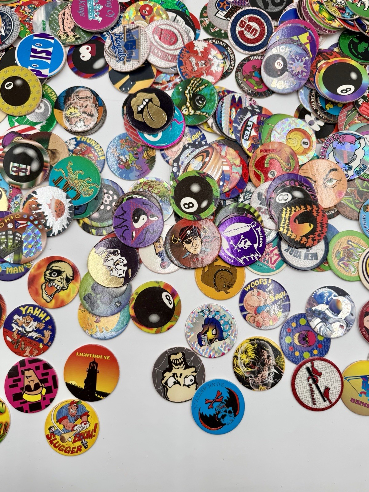 Huge Lot Of 350+ Pogs Milk Caps 1990’s Nostalgic Collectible W Storage Tube