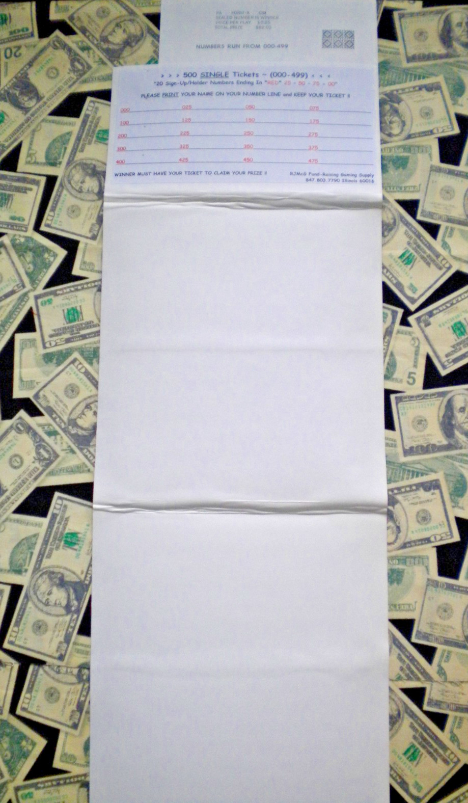( 1 ) 500 REGULAR TIP “NOT Sure” (000-499) Numbers Ending In 25-50-75-00 PullTab