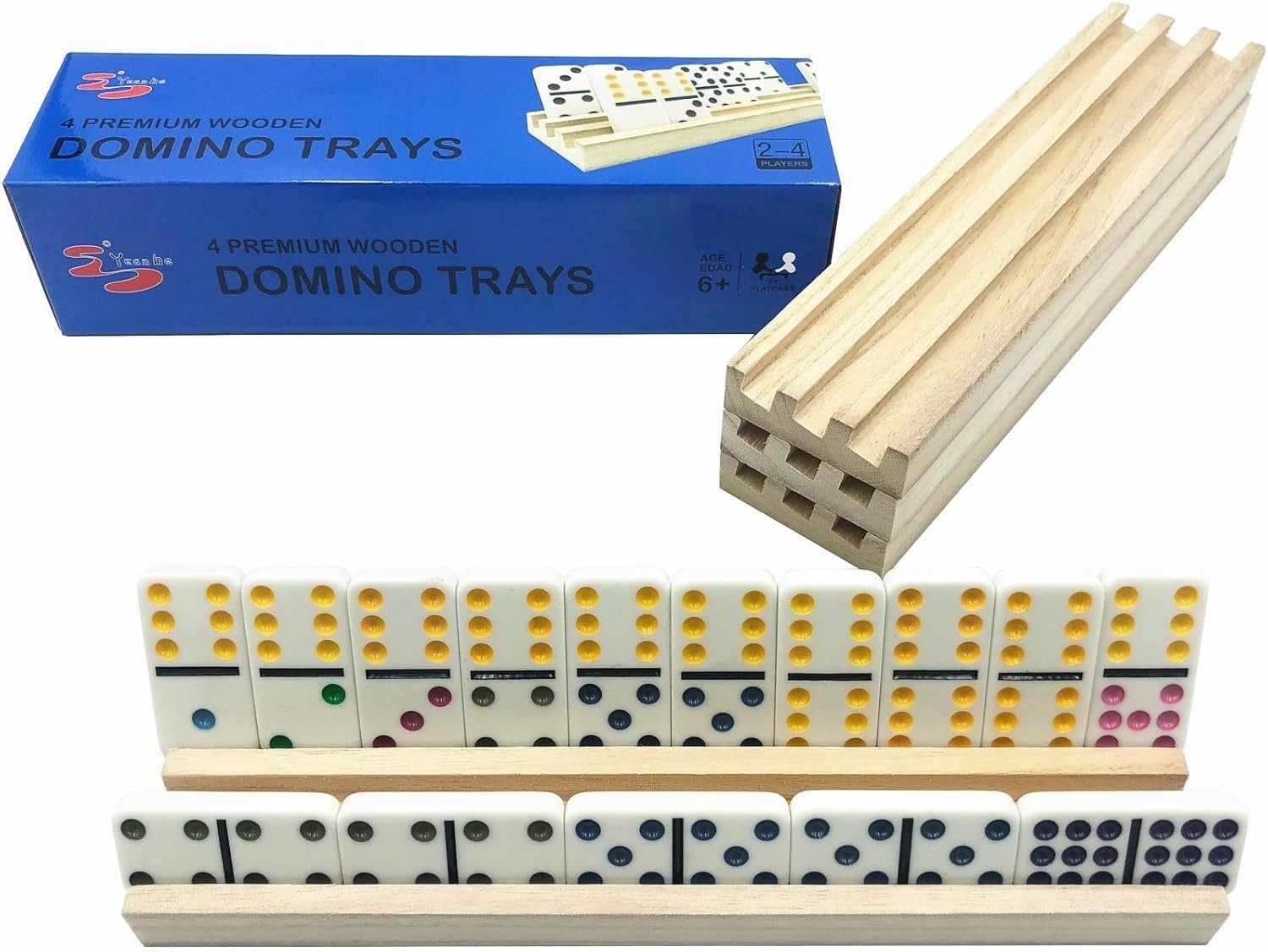 Domino Trays Holders Rack – Set of 4 Wooden Tiles Stand Holders Dominos Boards