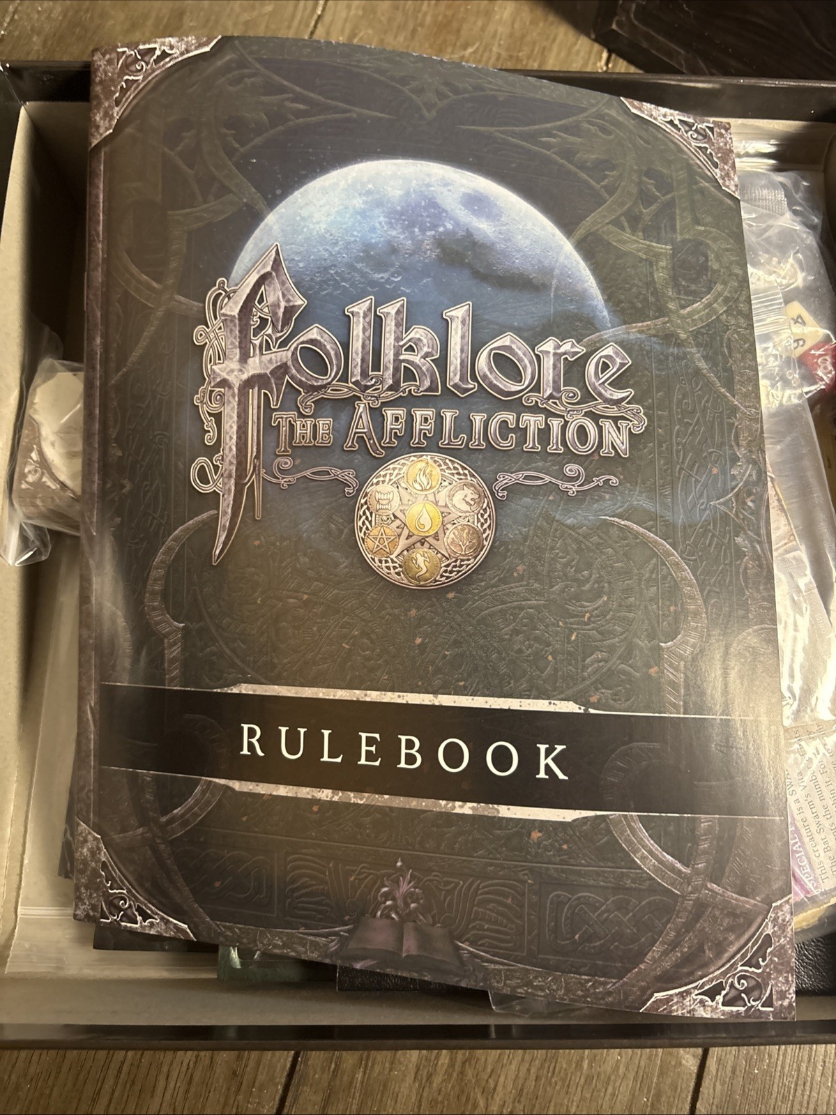 Folklore: The Affliction 2nd Edition Board Game Open Box w/5 Player Mats Complet
