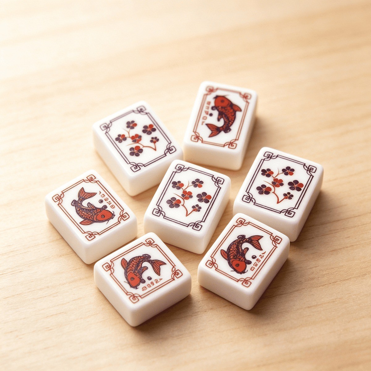 Premium Polished White Acrylic US Mahjong Set Clear Floral & Koi Engraving