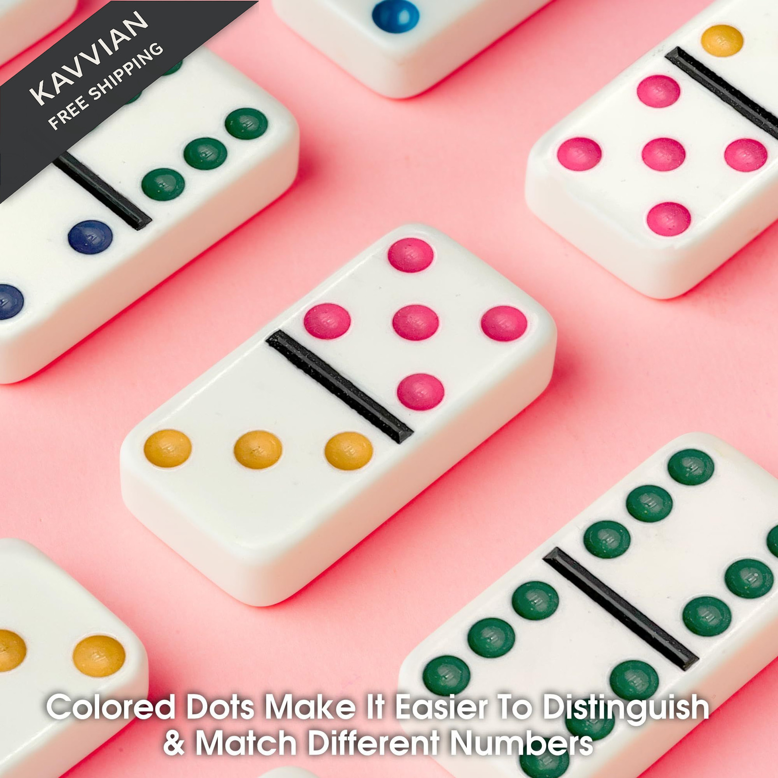 CHH 2322 Double 6 Jumbo Dominoes with Color 8.25 x 4.75 x 1.38 inches, White