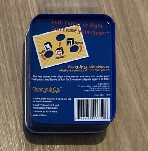 *SEALED* The Original LCR Left Center Right Dice Game Blue Tin George & Company