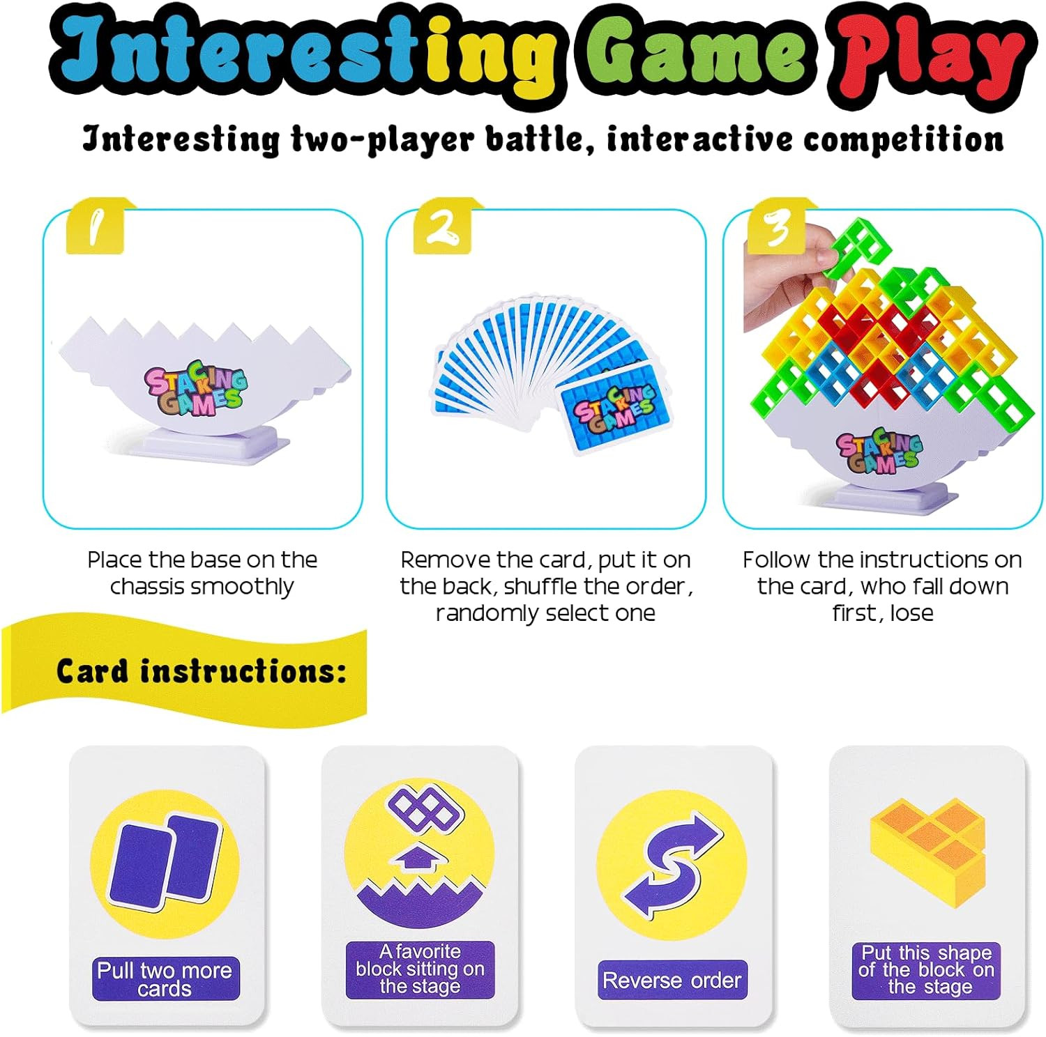 48Pcs Tetra Tower Stacking Blocks Game, Board Games for Families, Parties, Trave