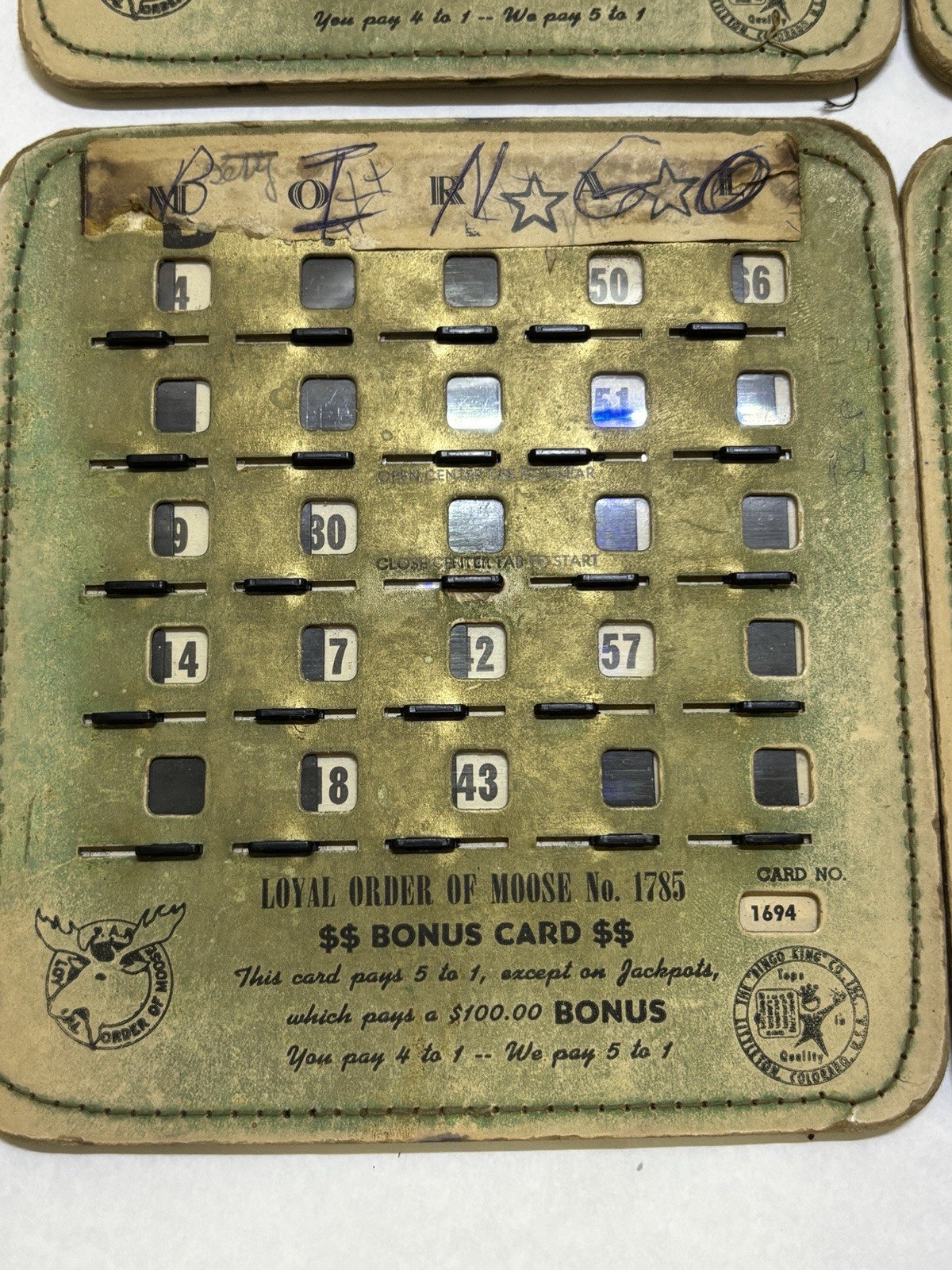 Bingo King Loyal Order of the Moose Vintage Reusable Bingo Cards 10 pack USA